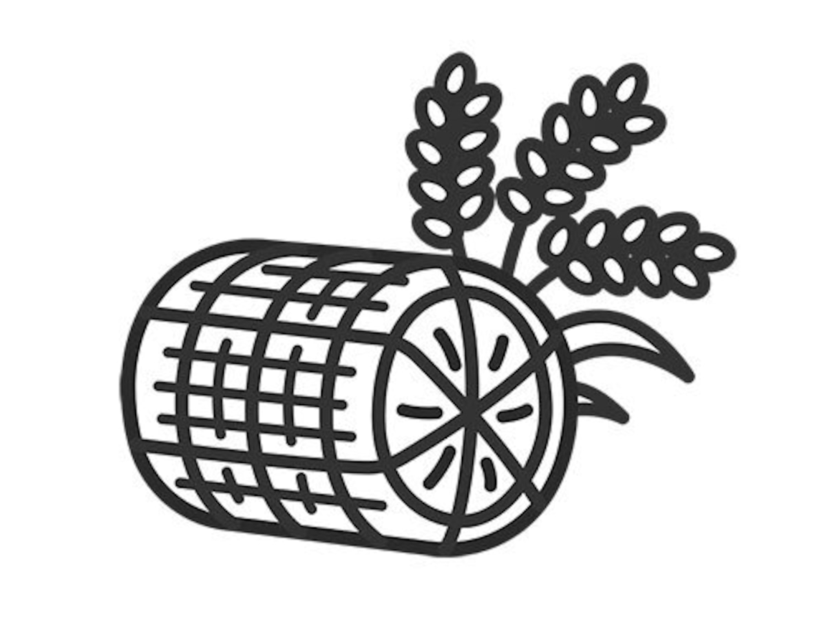 米俵と稲のアイコン(線画)のイラスト|お米一俵 | イラストセンター有料素材販売