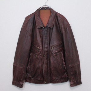 【Caka act2】Pocket Gimmick Vintage Loose Zip Up Leather Jacket