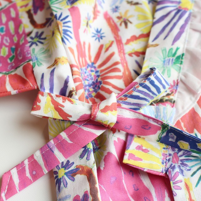 100サイズ【甚平】 Pink フリル襟　ひまわり