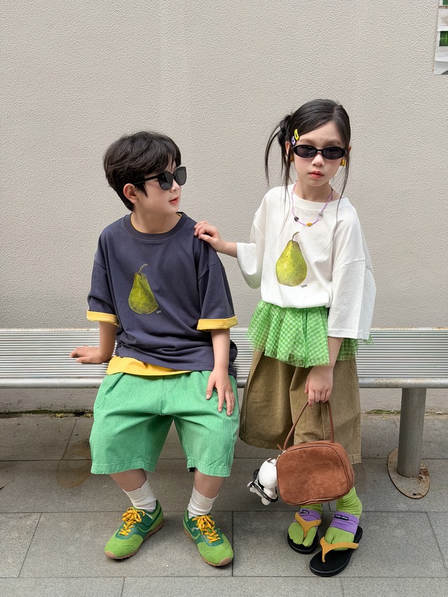 【KID】洋梨プリントフルーツ柄半袖Tシャツ - 9