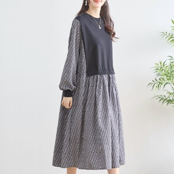 スーパービューティー サイズ40 ニットドッキングワンピース ツイード