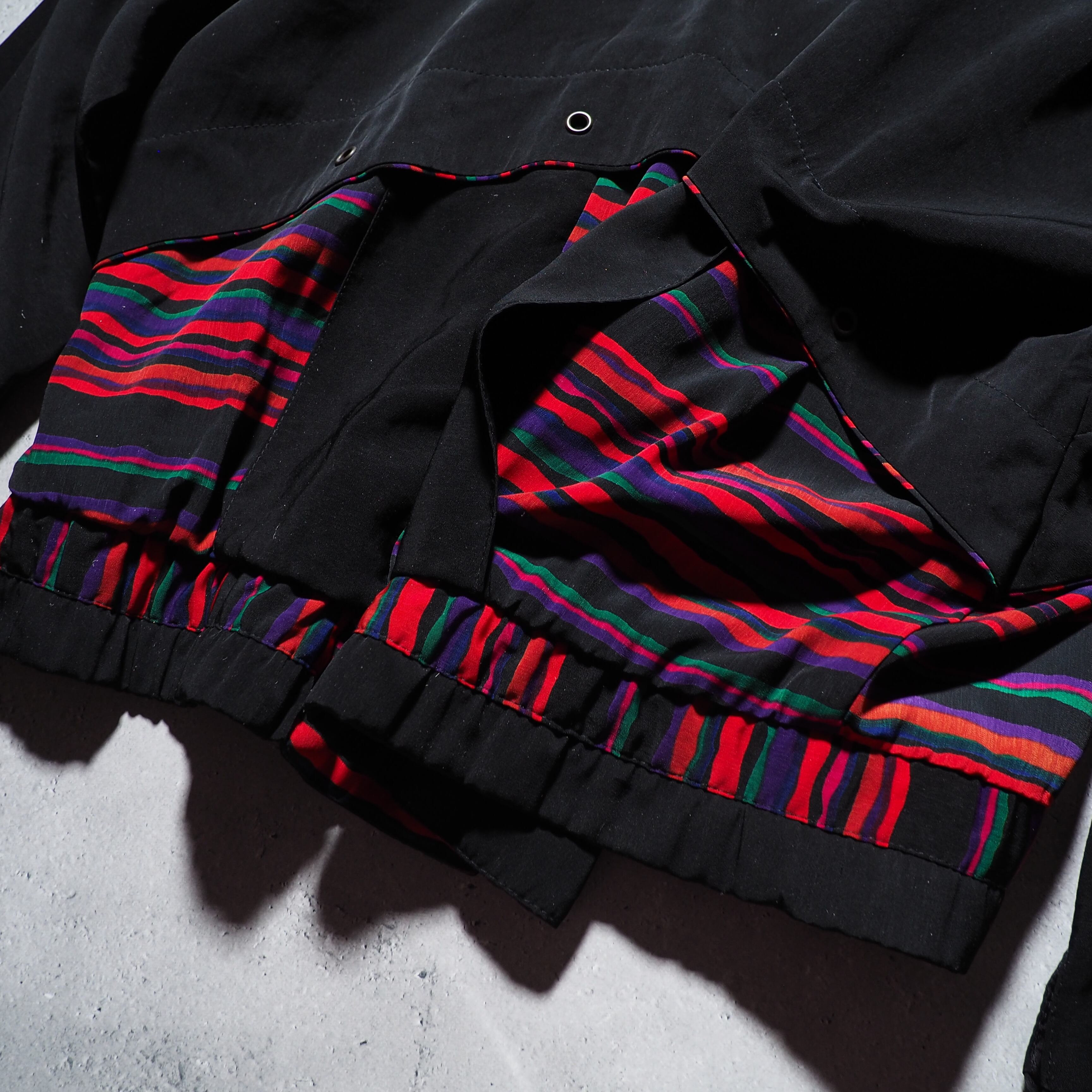 Black mode multi color Border layered vintage Dolman sleeve Blouson