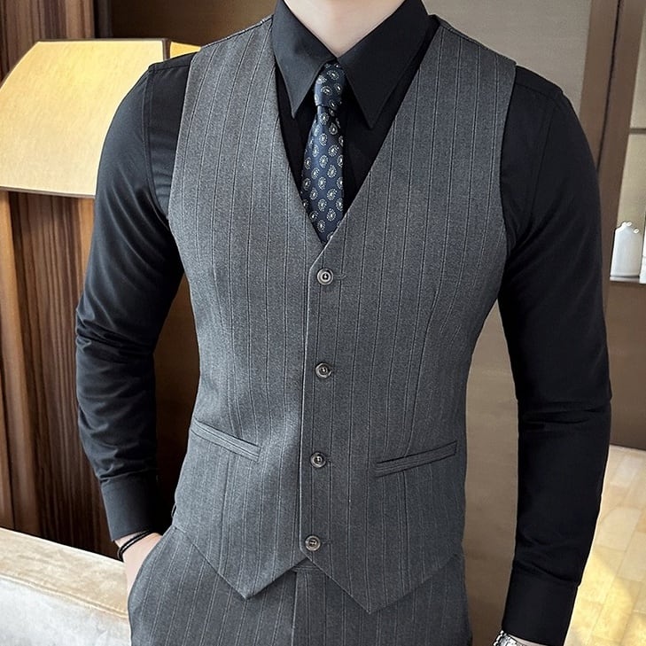 ストライプ柄 ボタンフロント スリム ベスト 2color OJ0599