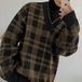 セーター ニット メンズ チェック柄 ユニセックス Vネック セーター ゆったり 体型カバー 韓国 ファッション 秋 冬 カジュアル セーター ニット メンズ チェック柄 ユニセックス Vネック