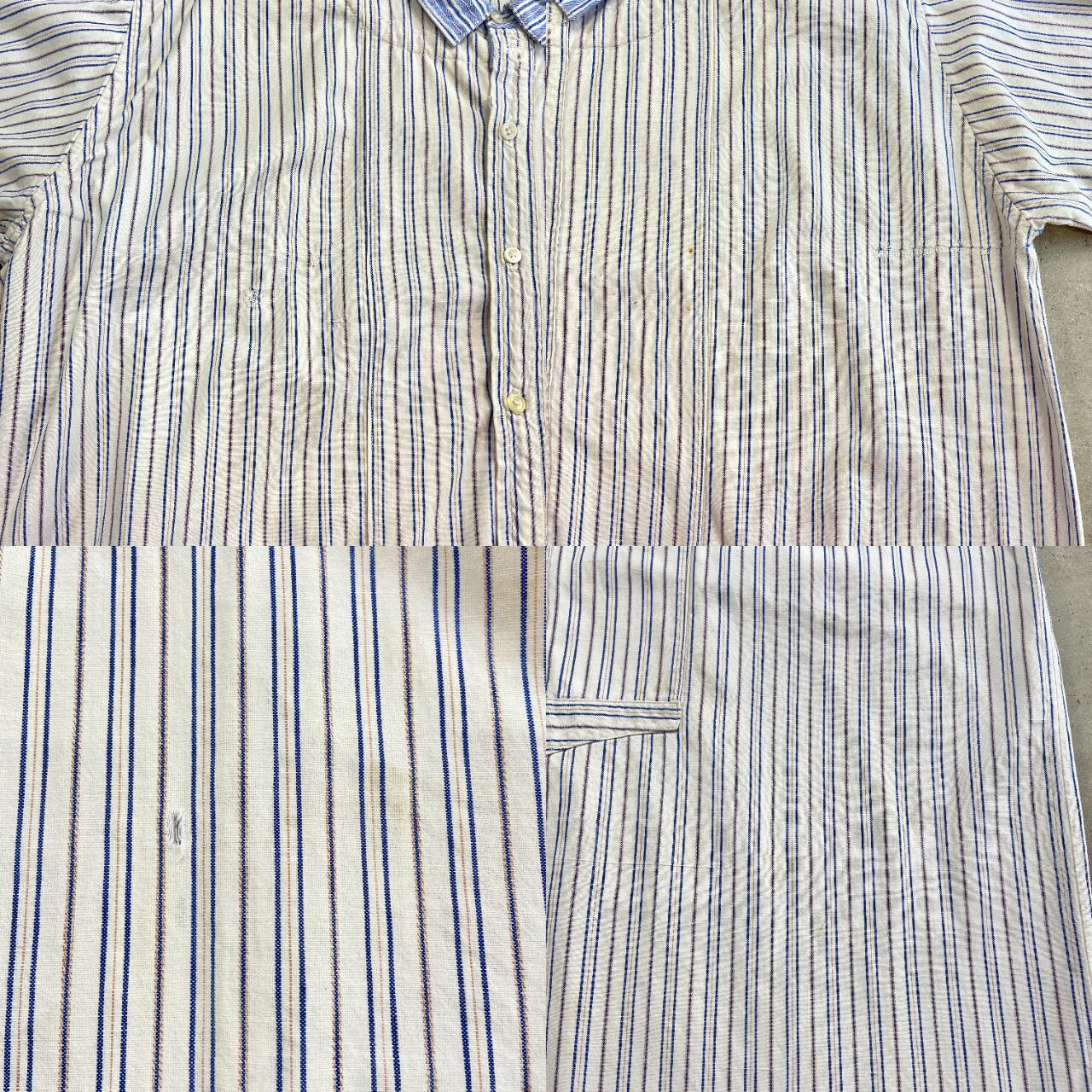 30〜40年代頃 グランパシャツ ストライプシャツ マチ付き メンズXL相当  