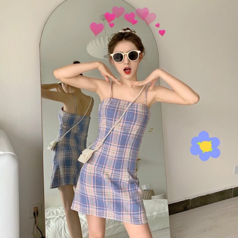 2020年の新しい早春の小さな新鮮で甘いレトロなチェック柄のサスペンダードレス女子学生の気質スリムなAラインスカート 1号婦人49575921157