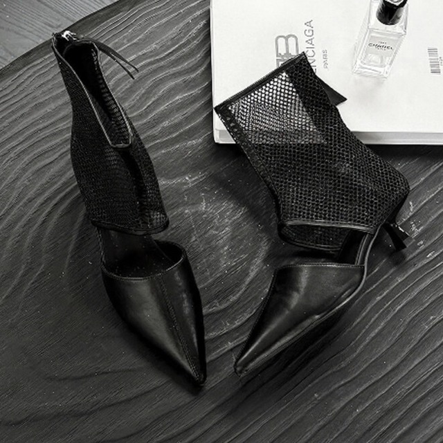 Mesh ankle pointed heels【2color】 C1495