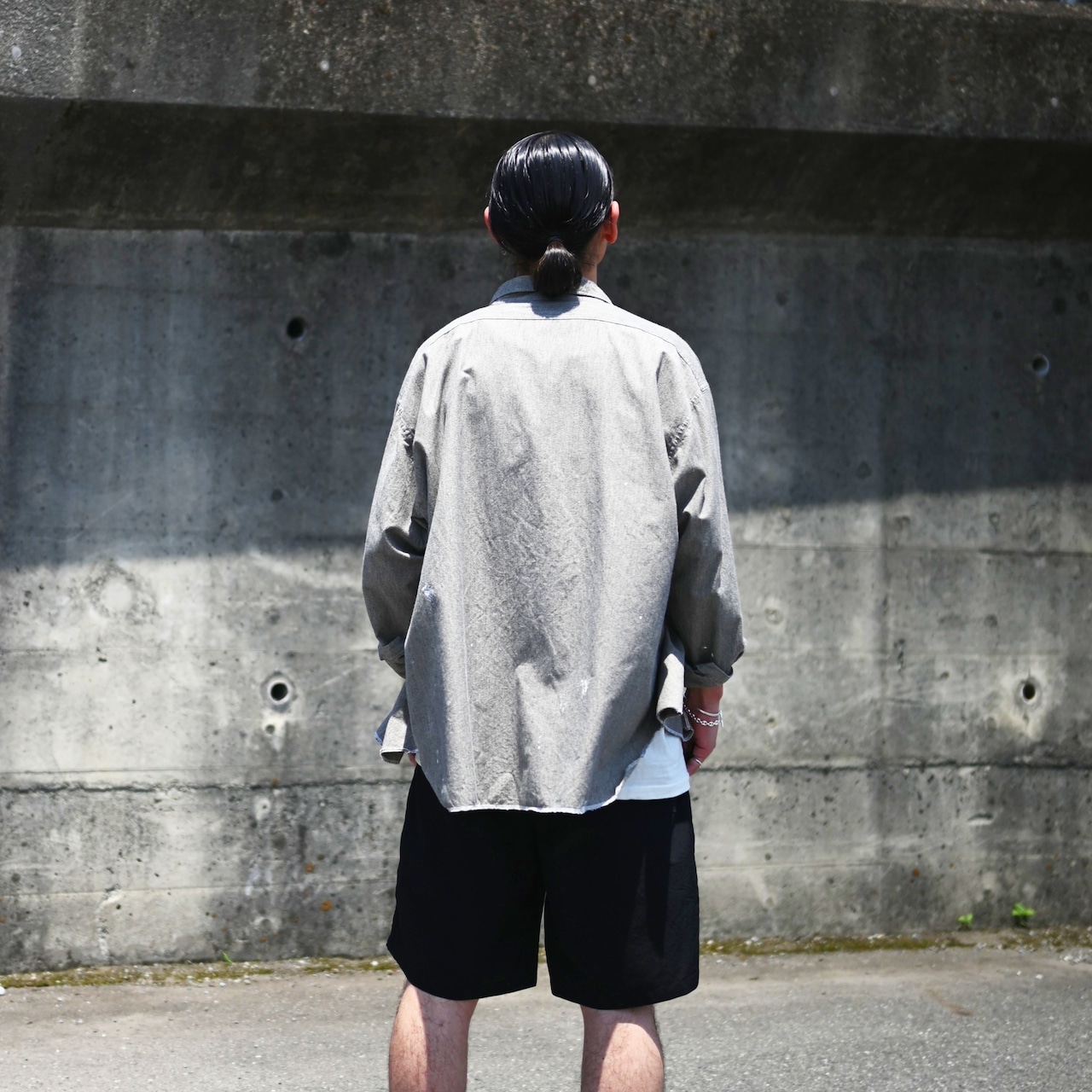 INTERIM(インテリム)INTERIM / MILK PAINT VINTAGE WASH BLACK SHUTTLE CHAMBRAY HYPER BIG US NAVY WORK SHIRT TYPE2