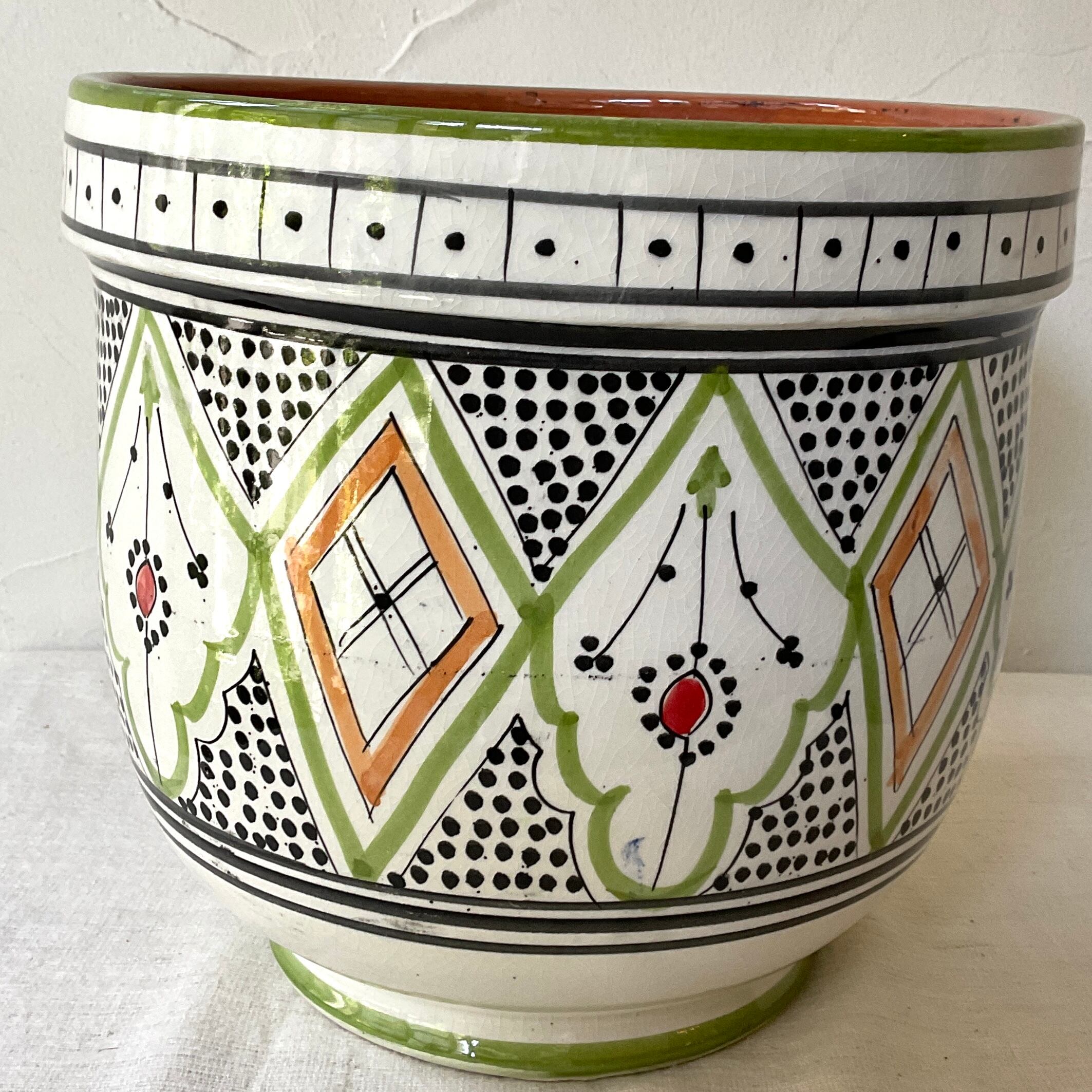 モロッコ陶器】サフィ陶器のプランター(黄緑・大) | 照明