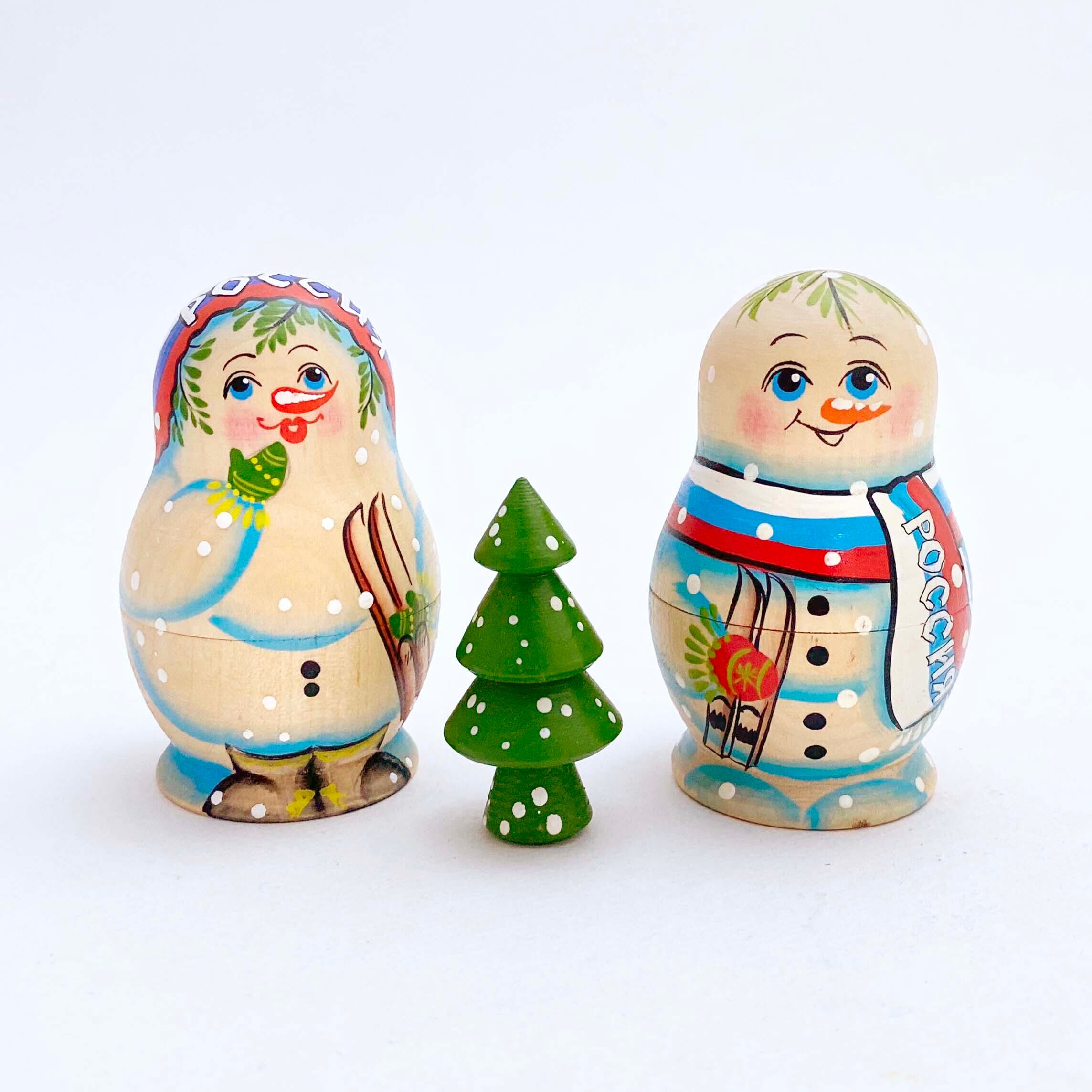 スノーマン・マトリョーシカ(キーロフ産 / 木地色2個組)