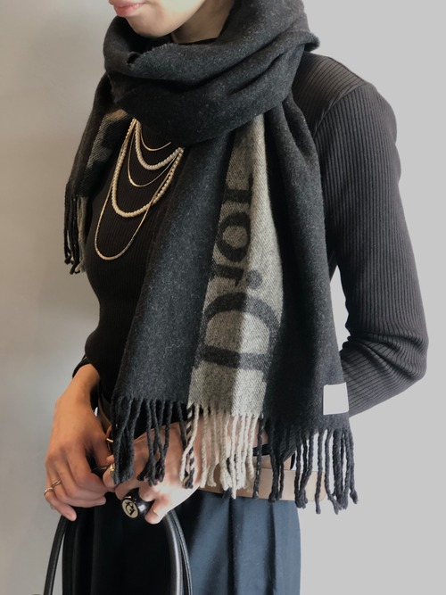 Christian Dior クリスチャン ディオール マフラー ネイビー ロゴ ウール vintage ヴィンテージ オールド 3xf4yd