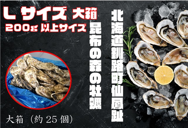 昆布の森の牡蠣『北海道仙鳳趾産 殻付き牡蠣』Lサイズ（200g以上／個） 大箱（約25個）