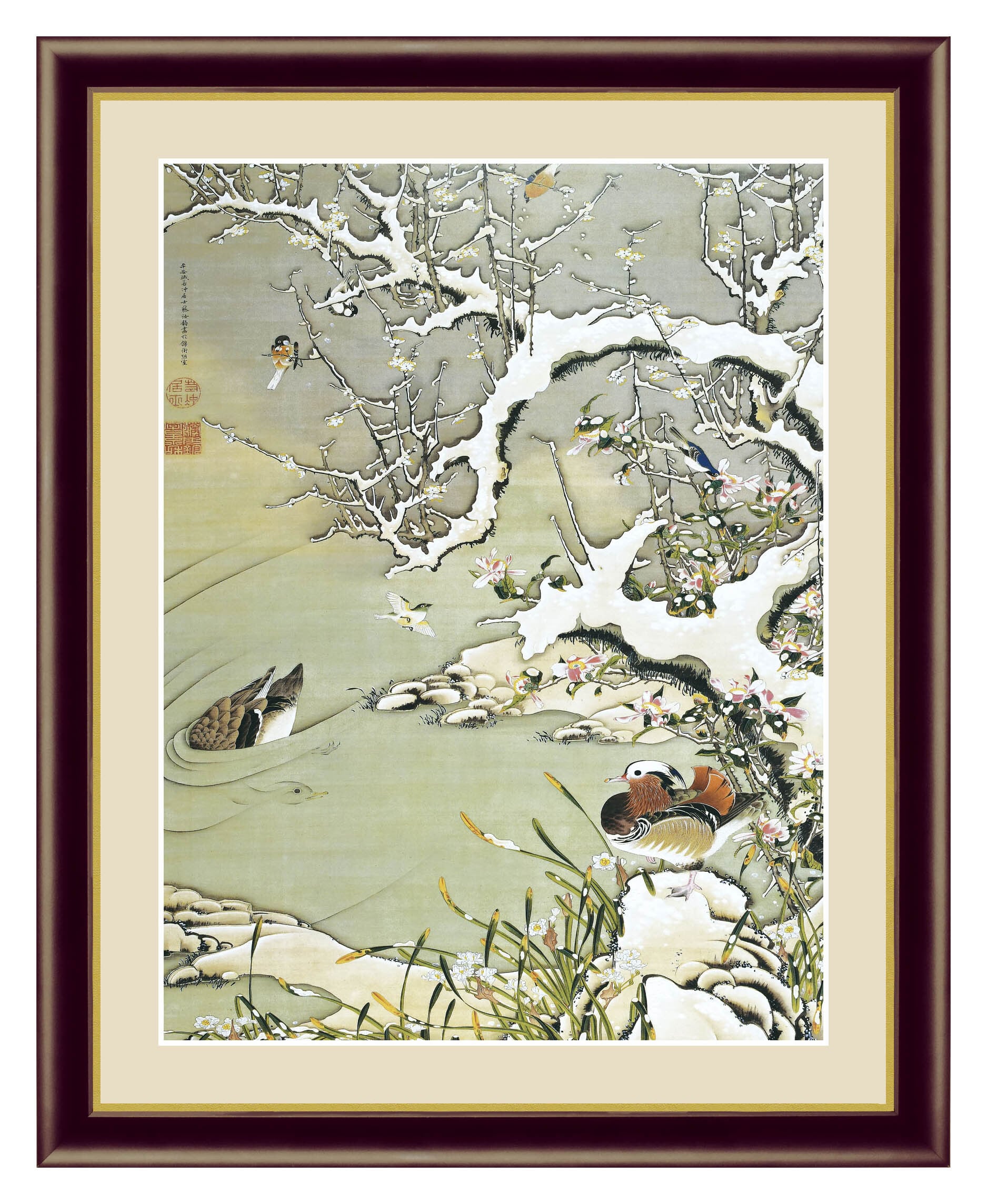 日本画 伊藤若冲「雪中遊禽図」高精彩巧芸画 | アートショップフォーム