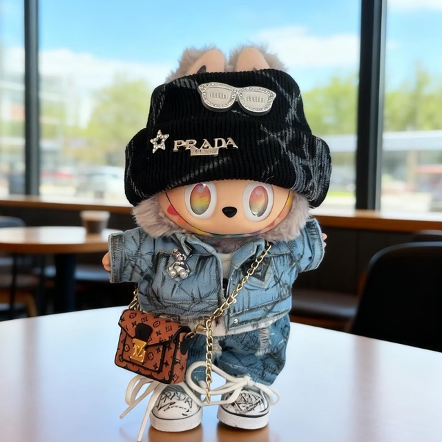 ブルー×ブラックのアーティスティックコーデ♪ ハンドペイントデザイン 17cmラブブ用 上品かわいい シューズ付き 高品質フルセット