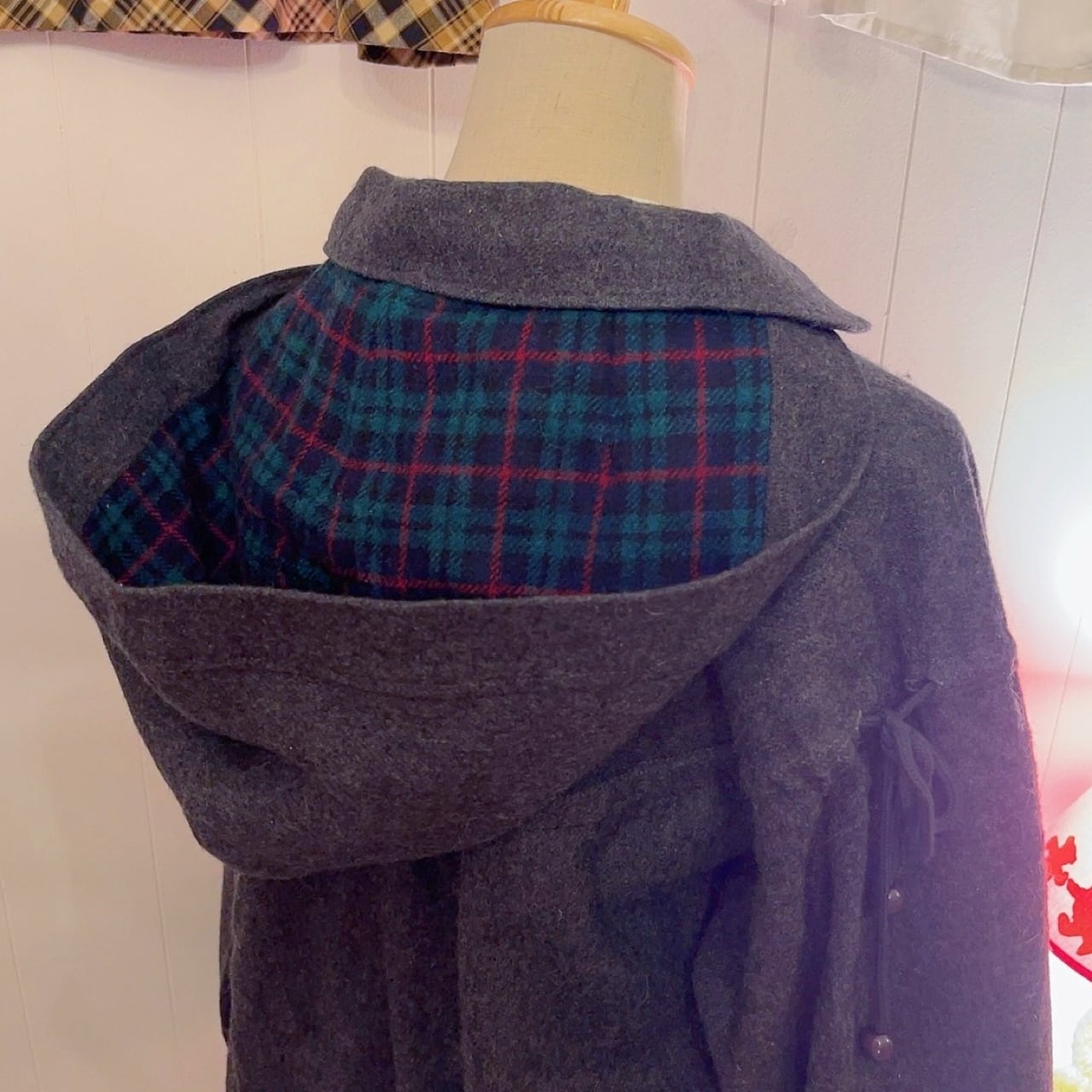 green check hoodie blouson