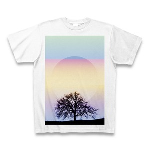 虹色とミニマル図形Tシャツ（円と木のシルエットと）