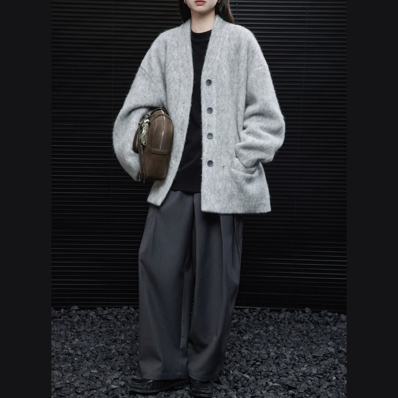 ルーズシルエット 杢グレー ウールブレンドジャケット 00324・画像9