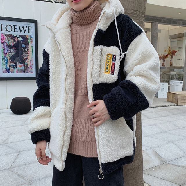 予約販売】ボアジャケット アウター フード付き バイカラー 切り替え