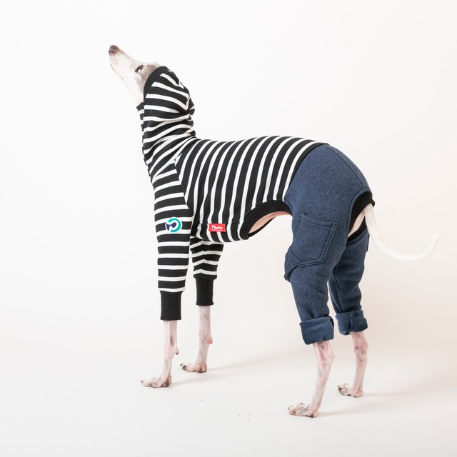 ボーダーファッションロンパース　black / イタグレ服