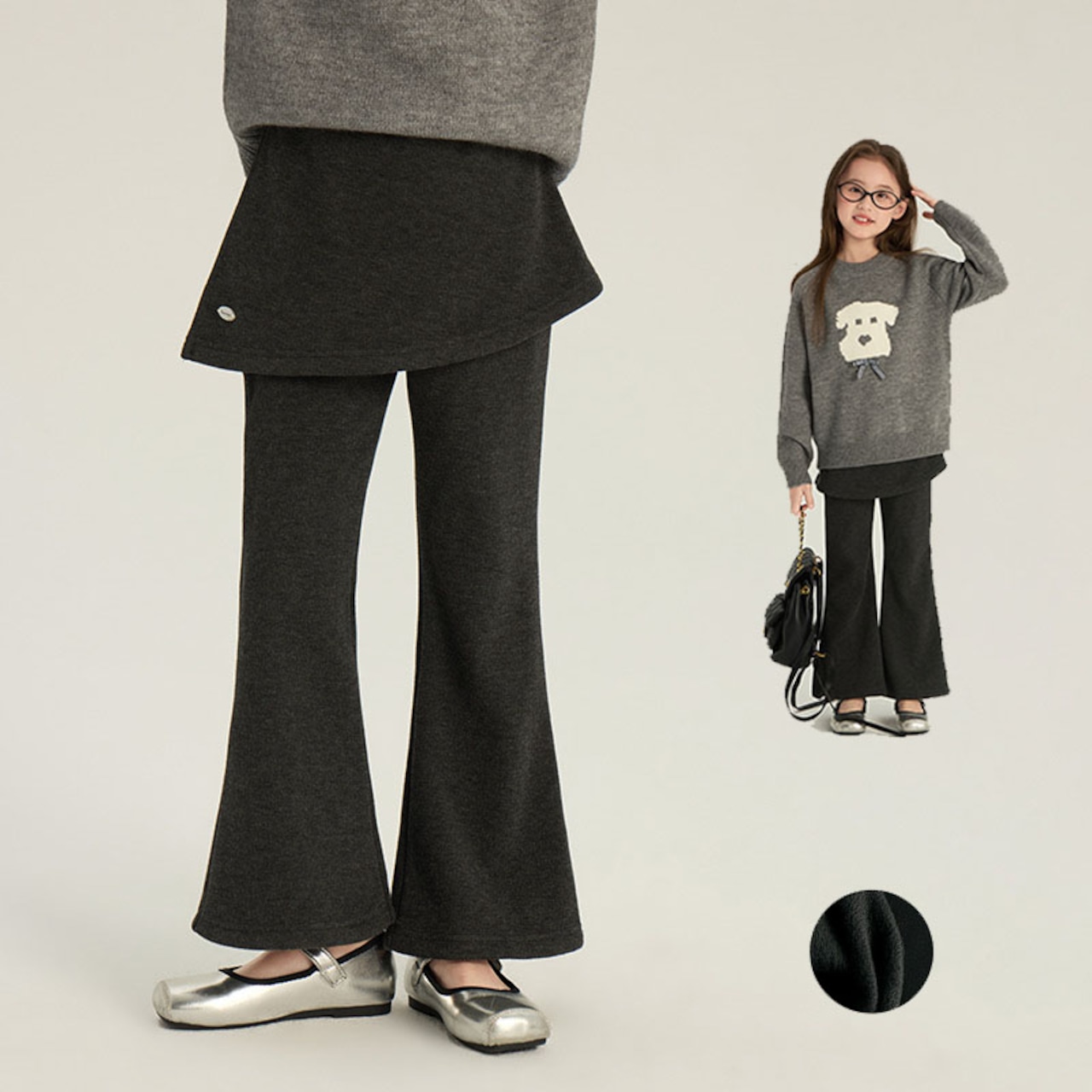 冬フェイクレイヤードスカートパンツ