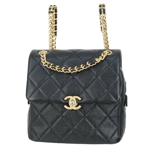 Used CHANEL シャネル チェーンバックパック マトラッセ キャビアスキン ブラック ピンク ヴィンテージゴールド金具 AS3108 ミニリュック 超美品