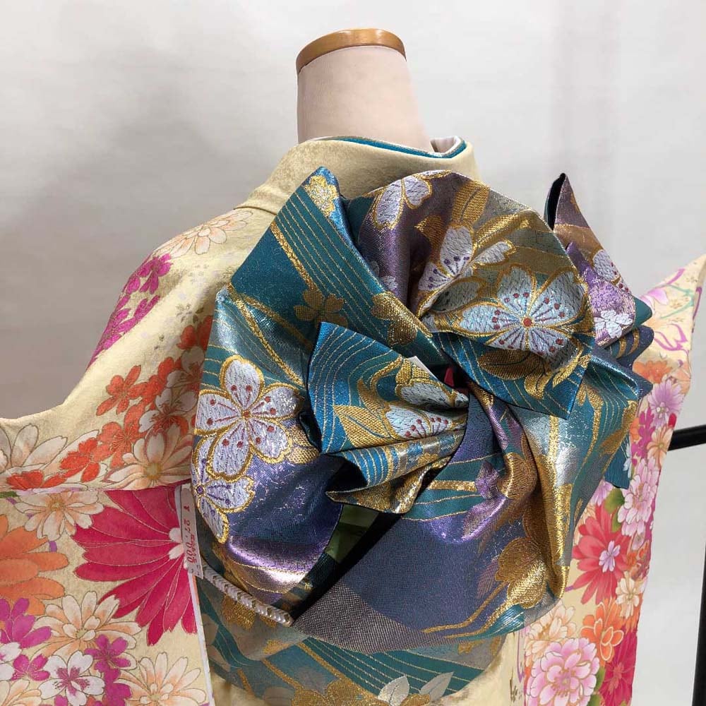 振袖フルセット 裄69cm 身丈180cm 長襦袢セット 総柄 振袖 帯 帯揚げ  