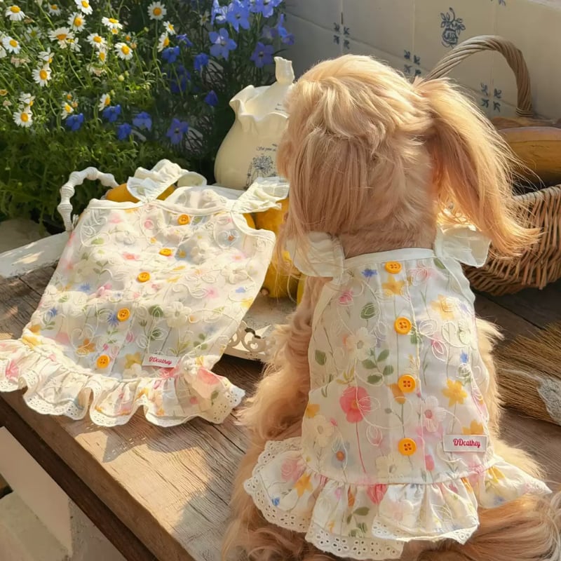 スウィートガーデン柄刺繍のワンピース 犬服 01241