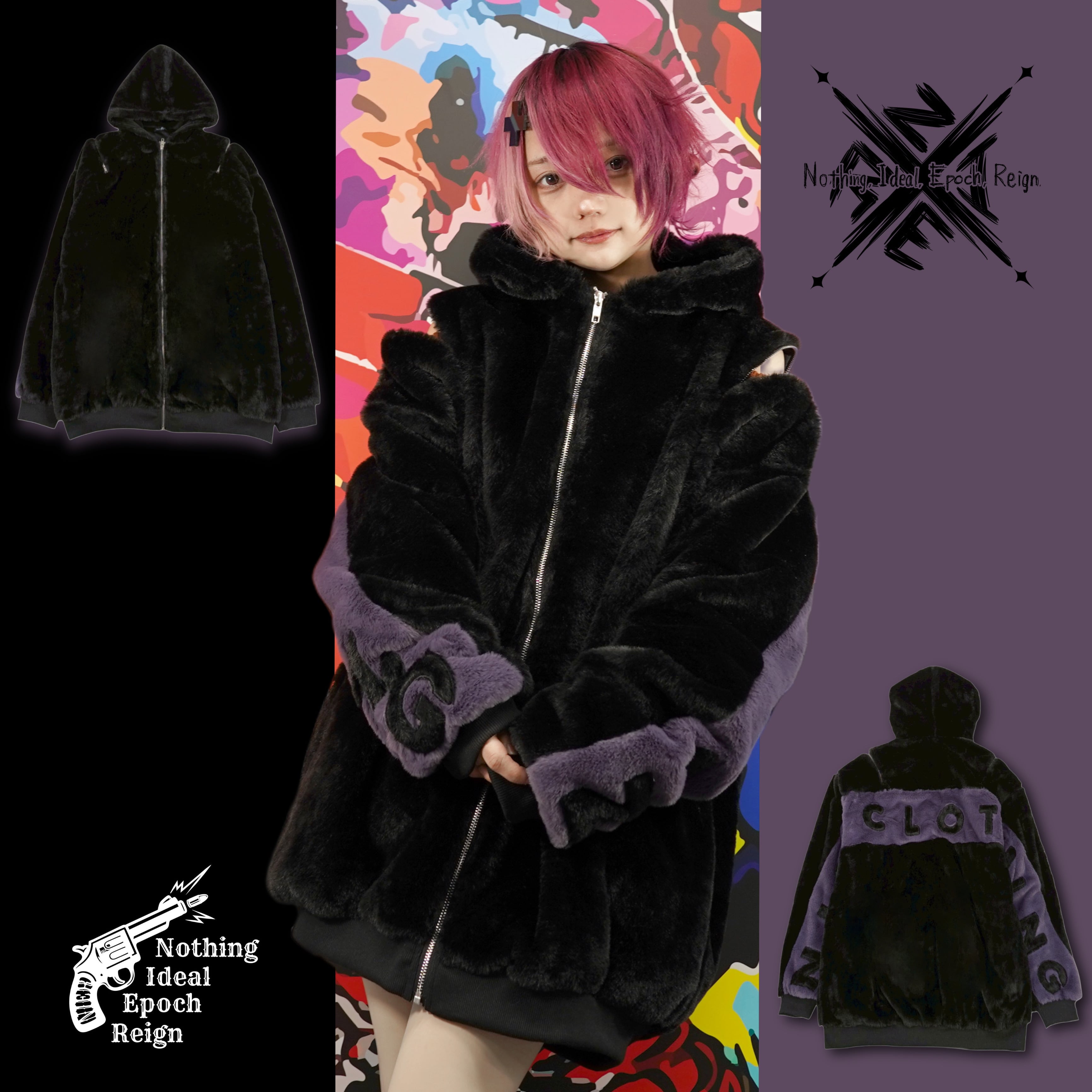 お正月大感謝祭商品】超ふわもこ2WAY OFF-SHOULDER TWO-TONE ZIP OUTER