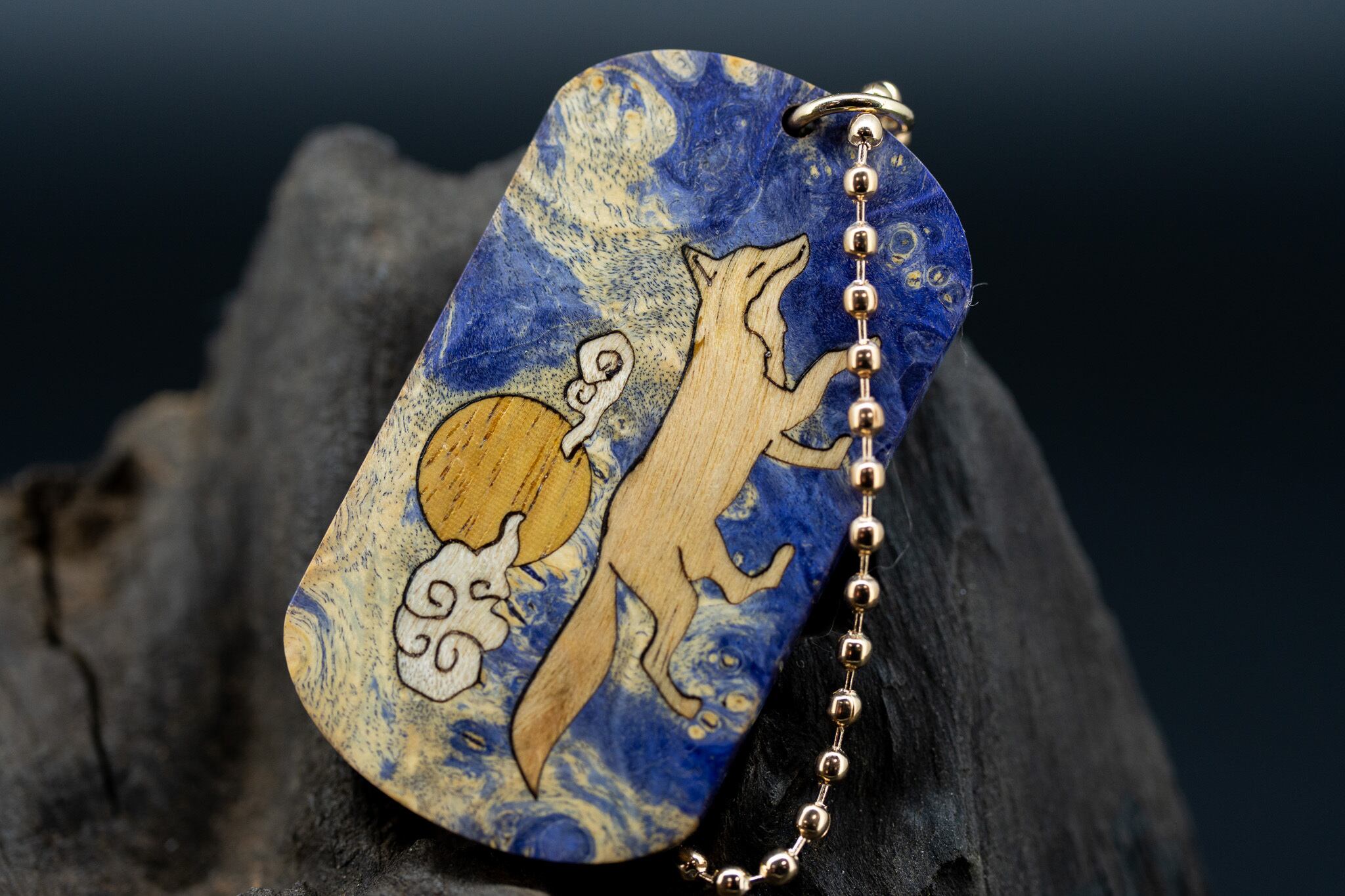 【カナダの象徴】ハードメープル瘤 スタビライズウッド ドッグタグ 象嵌 十五夜きつね