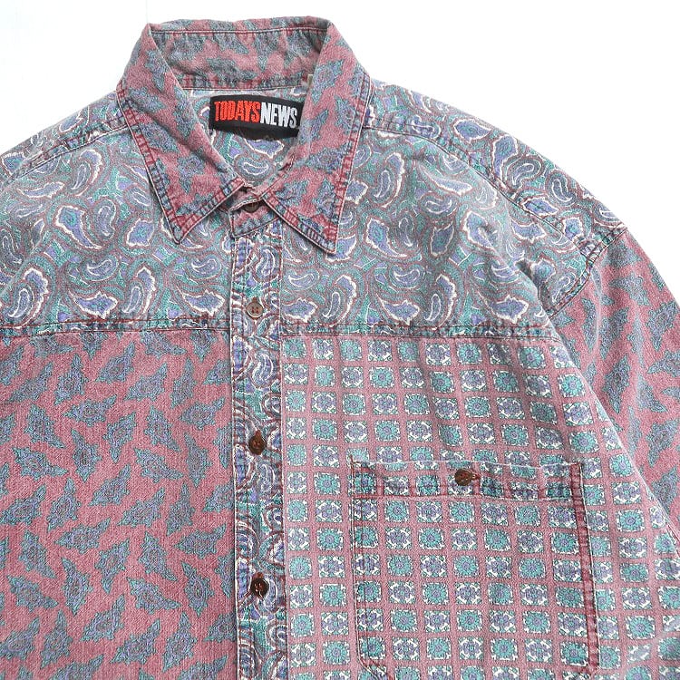 河谷シャツ チェック クレイジーパターン 切替多数 長袖 シャツ XL 古着 チェック柄 クレイジーパターン 総柄 長袖 | ビンテージ古着屋