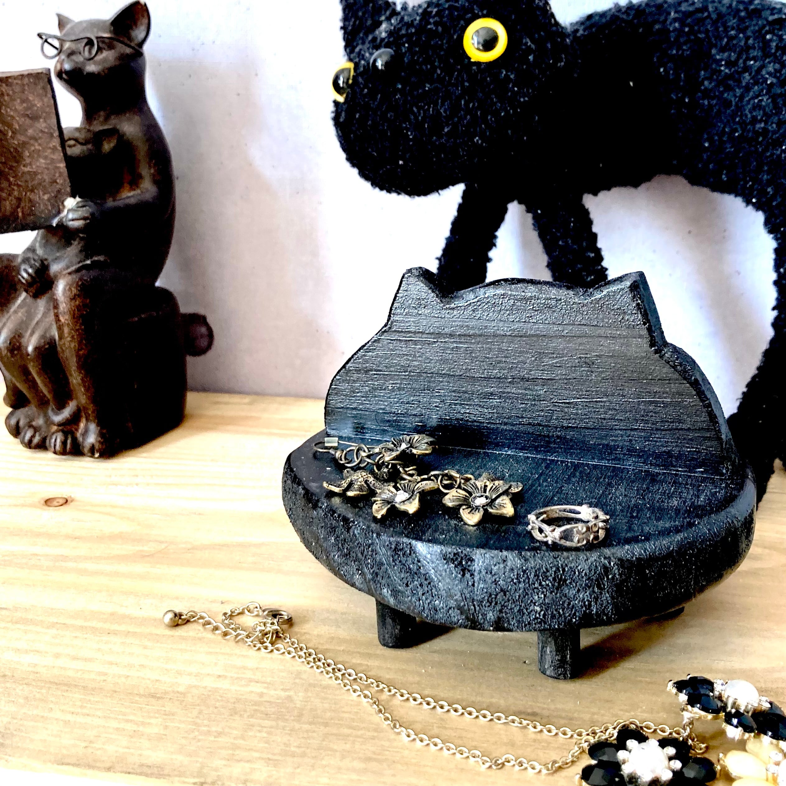 アクセサリートレイ サングラススタンド 黒猫ベンチ スマホスタンド