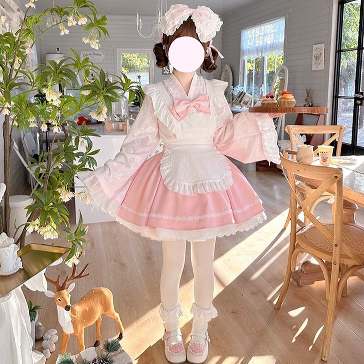 和風ピンクフリルメイド服セット | Maiden's Rêve