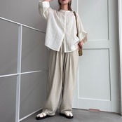【受注予約：6月下旬入荷予定】麻ライクスラブワイドスリーブSH/オフホワイト