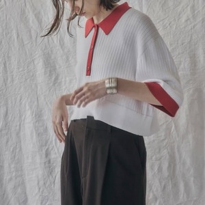 【ANTHOM】コットンクロップド丈配色ポロKNIT