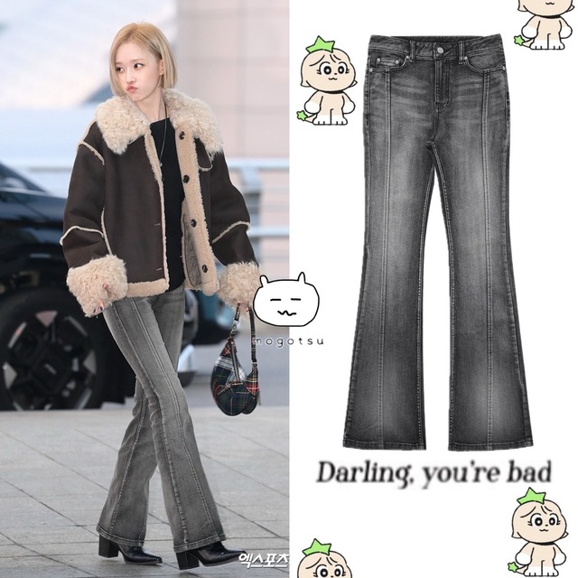 ★aespa ウィンター 着用！！【darling, you're bad】ROSE BOOTS CUT DENIM # BLACK