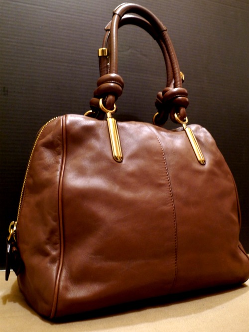 美品★Chloe クロエ ジャネット ミニボストン型 レザー トート ハンド バッグ ナツメグ★