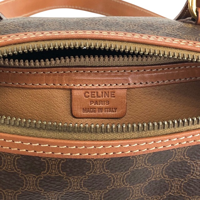 CELINE セリーヌ マカダム ハンドバッグ ブラウン ブラゾン型押し PVC レザー ロールバッグ vintage ヴィンテージ オールド vkp6jp
