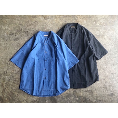 LAMOND (ラモンド) Band Collar Chambray Half Sleeve Shirts