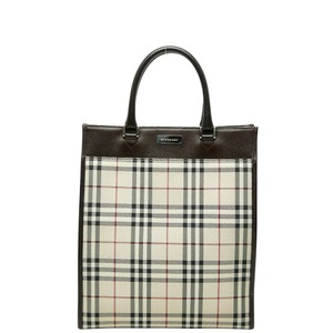 バーバリー ノバチェック トートバッグ ハンドバッグ ベージュ マルチカラー キャンバス レザー レディース BURBERRY 【中古】