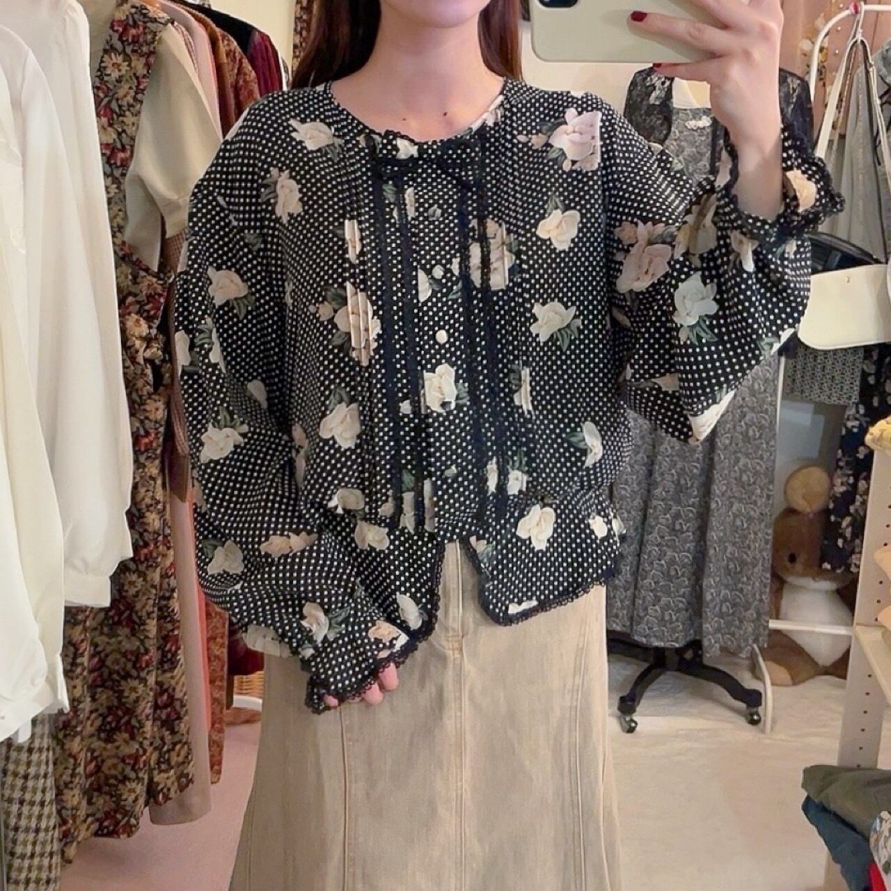 black dot flower peplum blouse