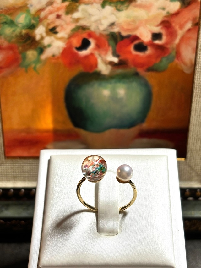 【抽選販売】新色追加【選べる8色】絵画と国産あこや真珠を纏う Lumière ring 【受注制作】