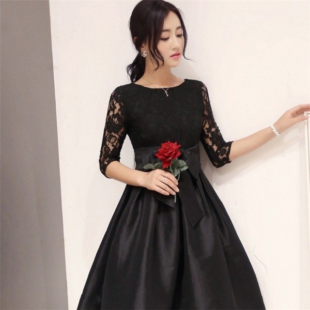 予約販売 結婚式 ドレス ワンピース 代 30代 40代 レース Aライン 膝丈 2次会 同窓会 謝恩会 演奏会 きれいめ 膝丈 長袖 成人式 袖あり 大きいサイズ ブラック 黒 レッド 赤 長袖 5分丈 2種類 Favoritdress