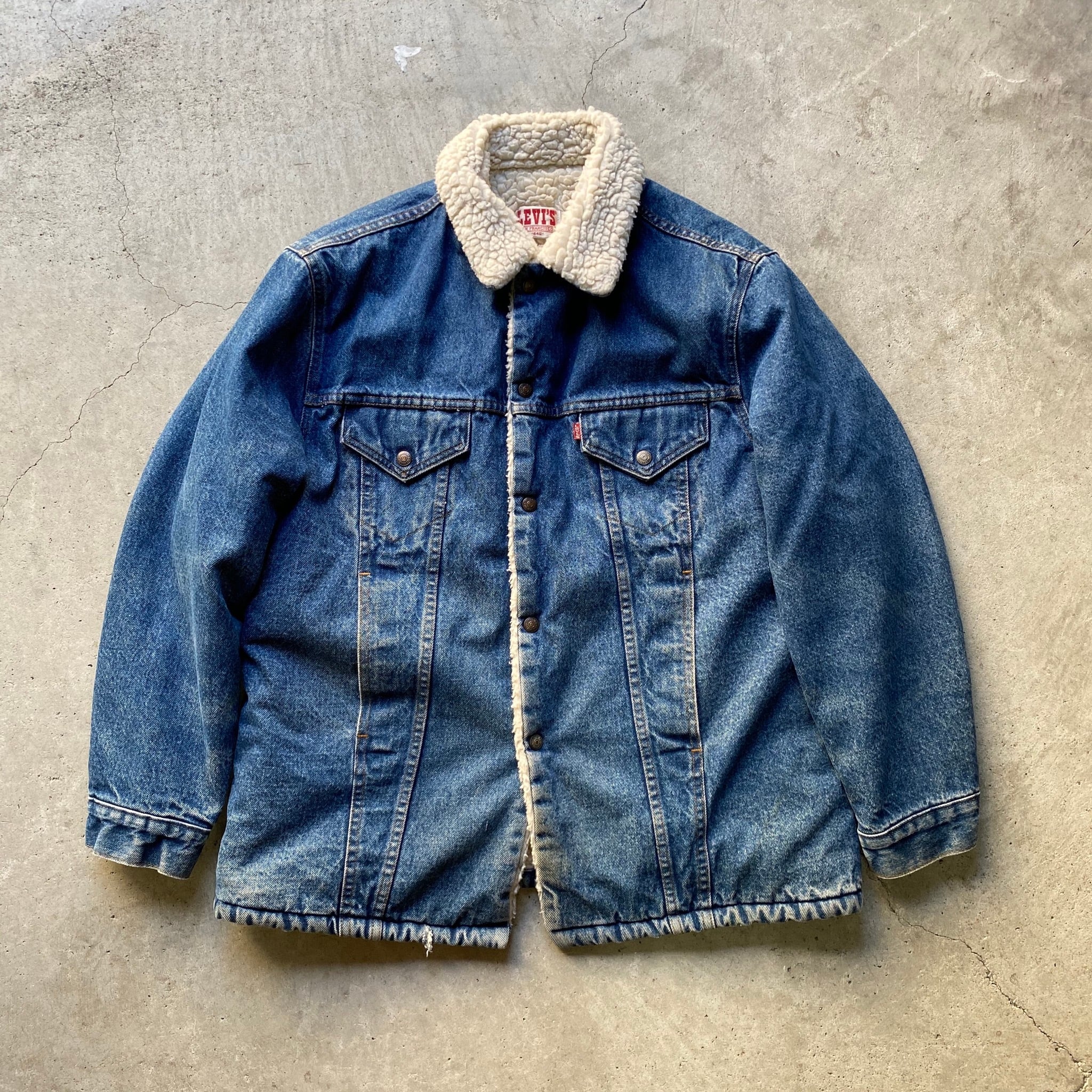 80年代 ビンテージ Usa製 Levi S リーバイス 0216 デニムボアジャケット ハーフコート44r メンズl相当 80s ヴィンテージ 古着 デニムジャケット Cave 古着屋 公式 古着通販サイト