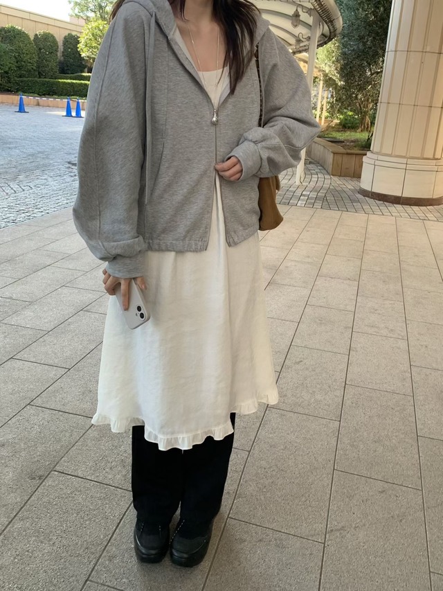 (予約) mellounge  / Soft two-way signal hood zip-up 2color