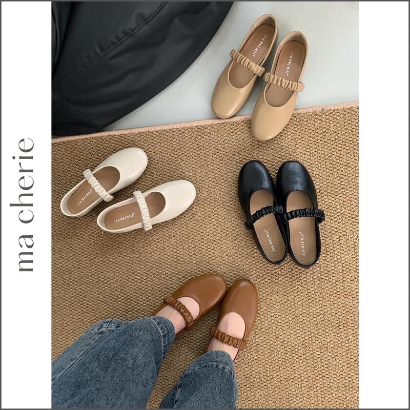 round toe gathered strap simple shoes m0257