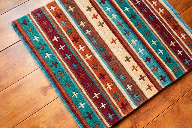 MULTICOLOR CROSS_SMALL RUG_スモールラグ_ウールラグ_手織り