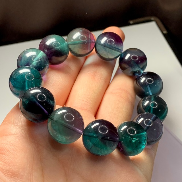 N.A8.希少な大玉♪グリーン×ブルーの色合いグラデーションフローライトブレスレット