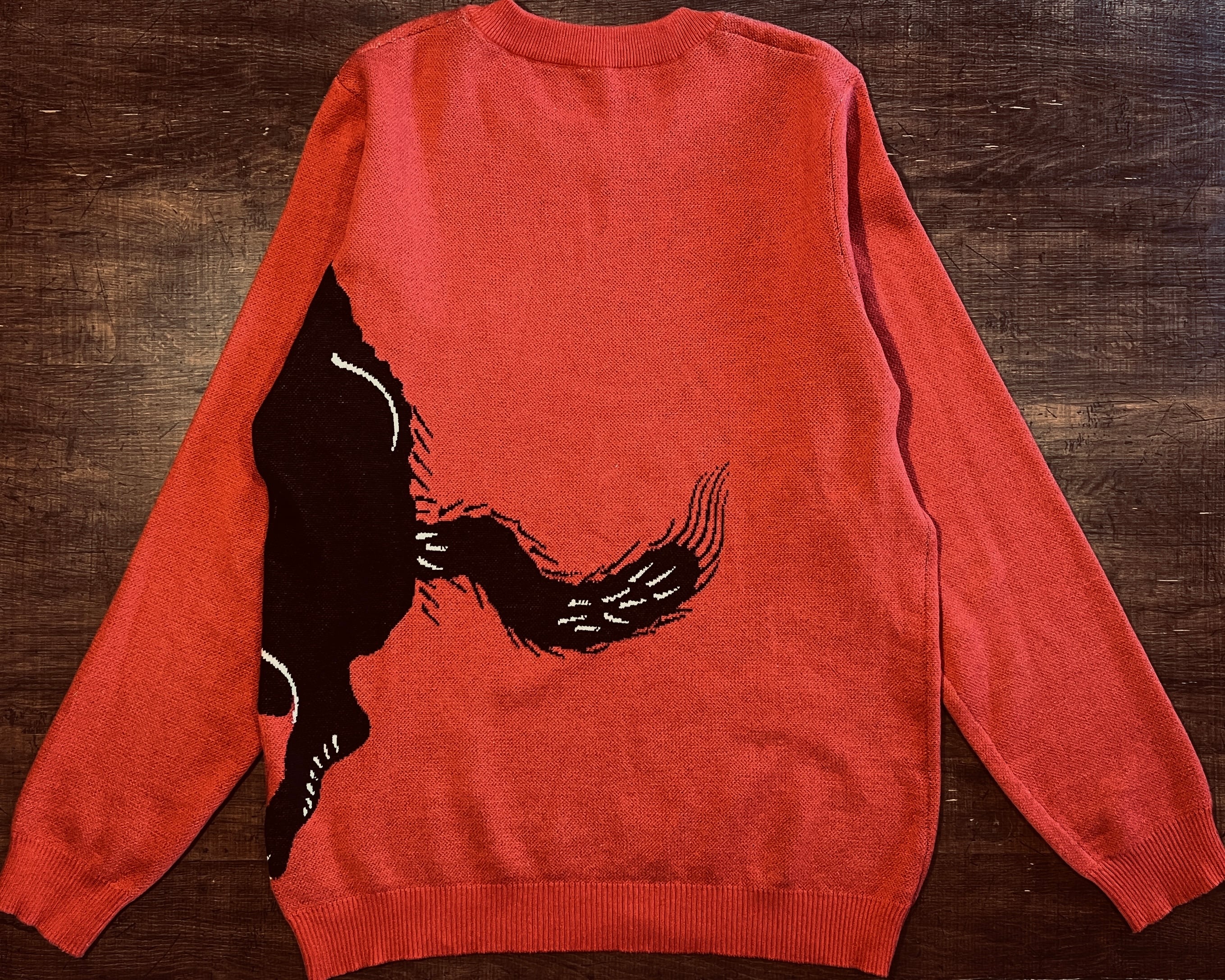 切腹ピストルズ黒狼図の編込み毛糸着の登場／お届け三月末まで