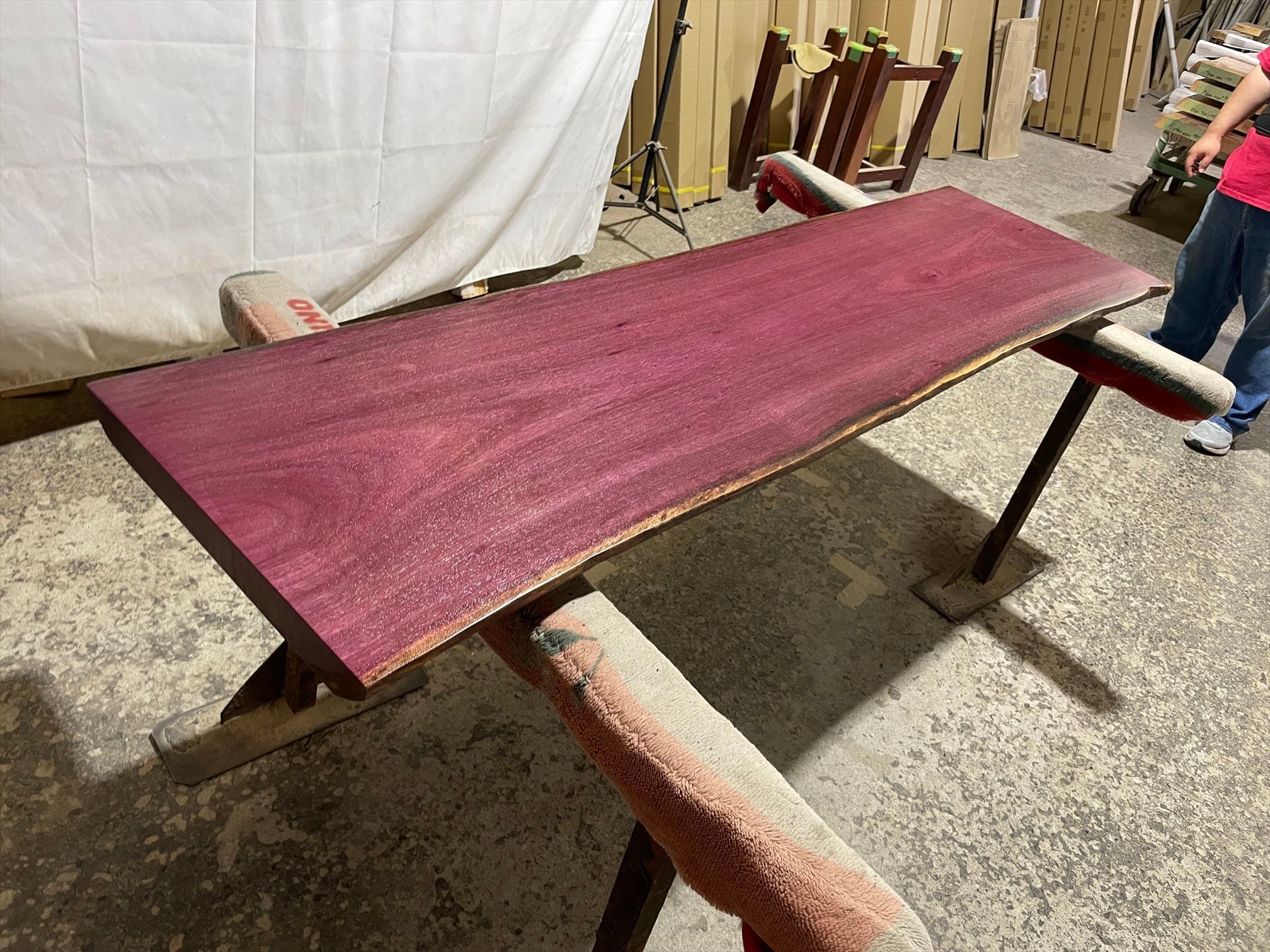パープルハート9129 一枚板無垢 乾燥材 1980x420‐480x47mm カウンター