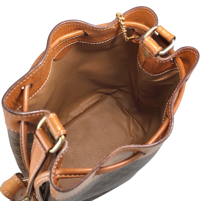 CELINE セリーヌ マカダム ショルダーバッグ ブラウン PVC レザー 巾着 ミニバッグ vintage ヴィンテージ オールド kzhdhu